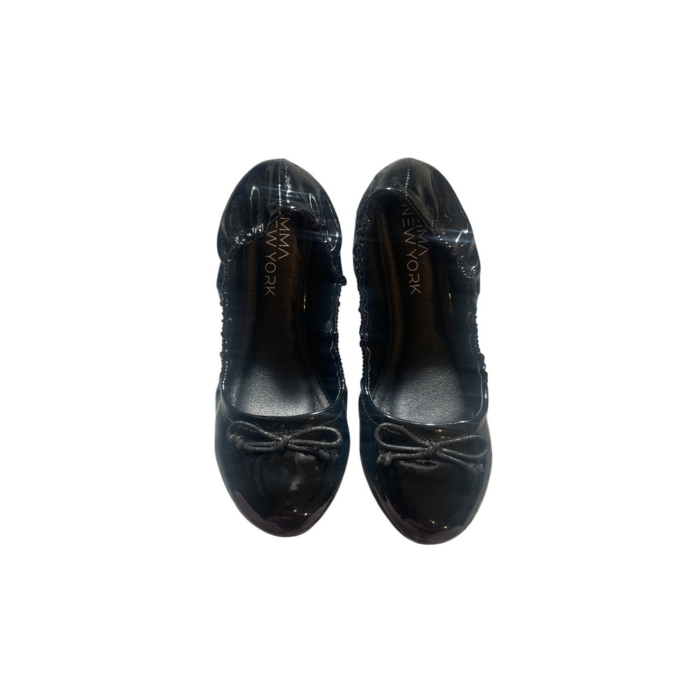 Shiny Black Patent Ballet Flats Elastic Bow Shoes Size 8 Misha by Emma New York